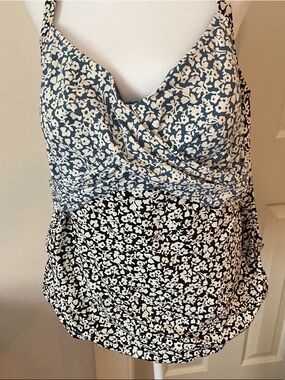 Lands' End Two-Tone Floral Wrap Cami in Blue and Black